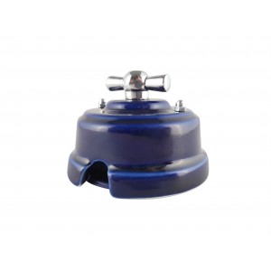 Выключатель фарфоровый поворотный двухклавишный, цвет azzurra (лазурный), ручка серебро