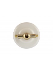 Выключатель (переключатель) фарфоровый поворотный проходной, цвет bianco (белый), ручка золото