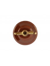 Выключатель (переключатель) фарфоровый поворотный проходной, цвет bruno (коричневый), ручка бронза