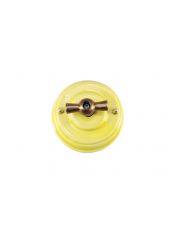Выключатель (переключатель) фарфоровый поворотный проходной, цвет giallo (желтый), ручка бронза