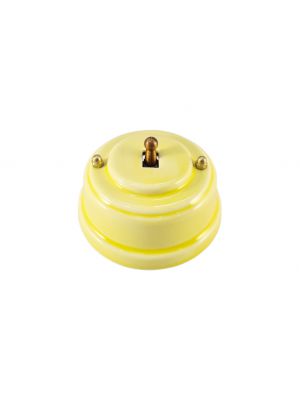 Выключатель фарфоровый однорычажковый проходной, цвет giallo (желтый), тумблер бронза