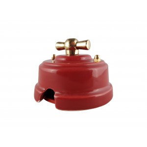 Выключатель (переключатель) фарфоровый поворотный одноклавишный проходной, цвет granato (гранатовый), ручка золото