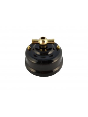 Выключатель (переключатель) фарфоровый поворотный проходной, цвет nero (черный), ручка золото