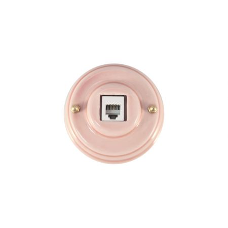 Розетка телефонная RJ 11 фарфоровая, цвет rosa (розовый), золотистая фурнитура