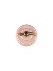 Выключатель фарфоровый поворотный двухклавишный, цвет rosa (розовый), ручка бронза
