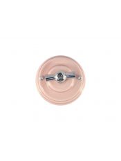 Выключатель (переключатель) фарфоровый поворотный проходной, цвет rosa (розовый), ручка серебро