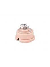Выключатель (переключатель) фарфоровый поворотный проходной, цвет rosa (розовый), ручка серебро