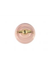 Выключатель (переключатель) фарфоровый поворотный проходной, цвет rosa (розовый), ручка золото