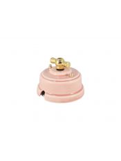 Выключатель фарфоровый поворотный двухклавишный, цвет rosa (розовый), ручка золото
