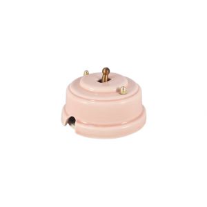 Выключатель (переключатель) фарфоровый однорычажковый проходной на 2 направления, цвет rosa (розовый), тумблер бронза