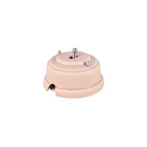 Выключатель (переключатель) фарфоровый однорычажковый проходной на 2 направления, цвет rosa (розовый), тумблер серебро