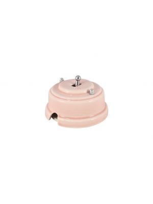 Выключатель (переключатель) фарфоровый однорычажковый проходной на 2 направления, цвет rosa (розовый), тумблер серебро