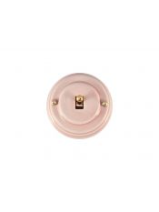 Выключатель фарфоровый однорычажковый проходной, цвет rosa (розовый), тумблер золото