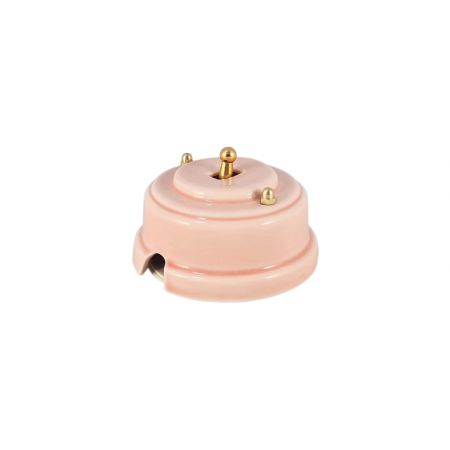 Выключатель однорычажковый фарфоровый, цвет rosa (розовый), тумблер золото