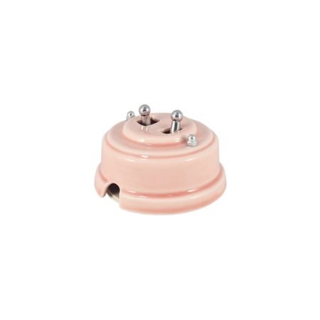 Выключатель двухрычажковый фарфоровый, цвет rosa (розовый), тумблер серебро