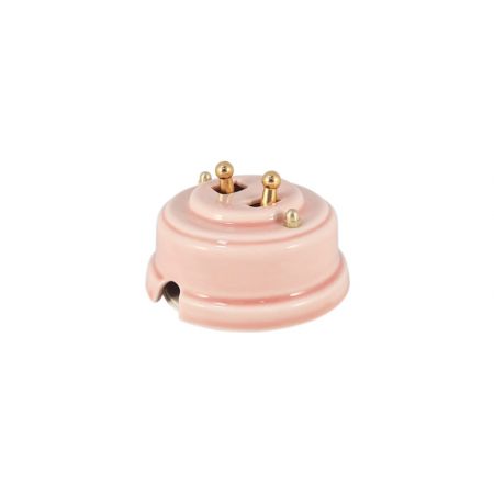 Выключатель двухрычажковый фарфоровый, цвет rosa (розовый), тумблер золото